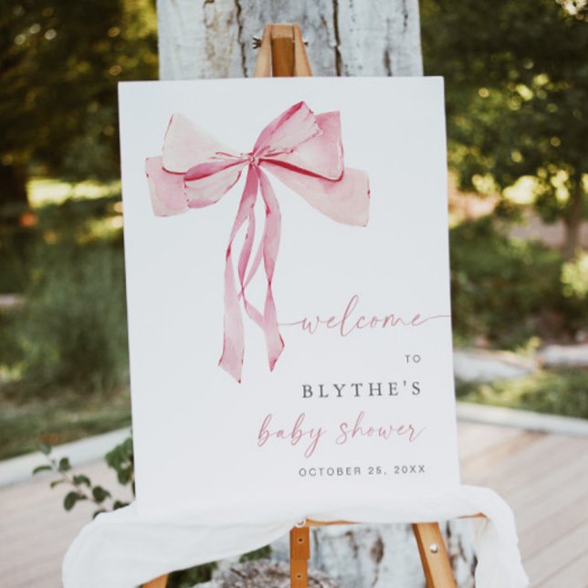 Pink Bow Baby Shower Welcome Sign Girl Ribbon (Creator Uploaded)