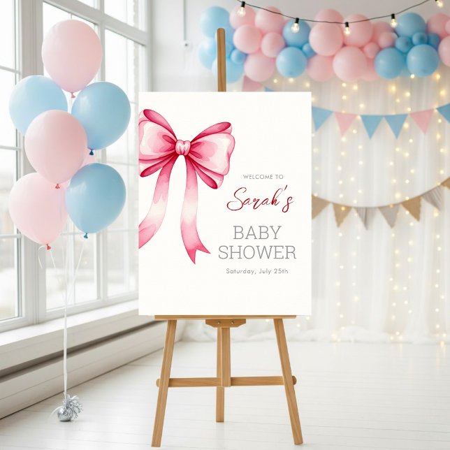 Pink Bow Baby Shower Welcome Sign – Physical Print (Creator Uploaded)