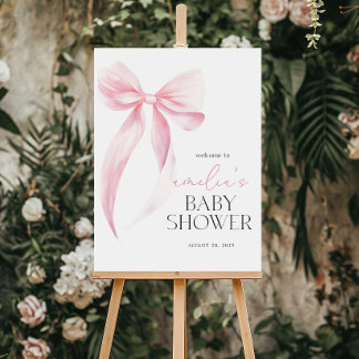 Pink Bow Baby Shower Welcome Sign, Pink Bow Baby  Foam Board