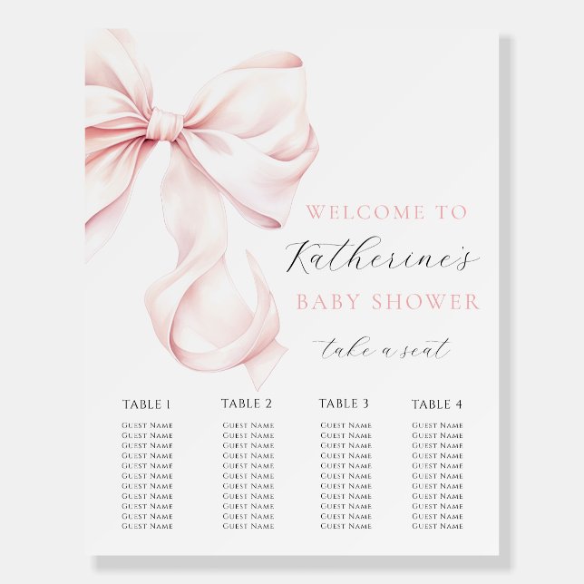 Pink Bow Baby Shower Welcome Sign Seating Chart (Front)