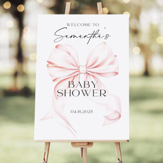 Pink Bow Baby Shower Welcome Sign Template Editabl