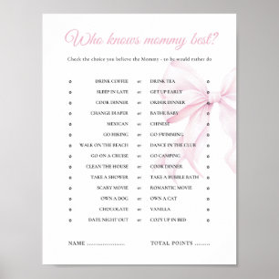 Pink Bow Baby Shower Who Knows Mommy Best Game Poster