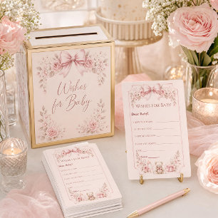 Pink Bow Baby Shower Wishes for Baby Card   Coquet