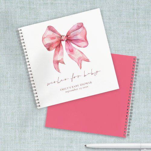 PInk Bow Baby Shower Wishes Guest Book