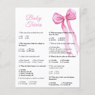 Pink bow - Baby Trivia Baby Shower Game