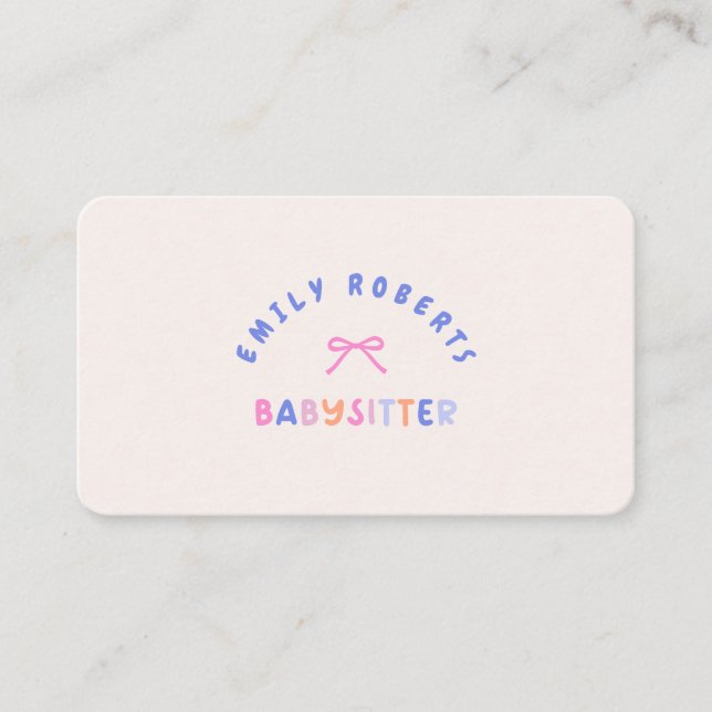 Pink Bow, babysitter  Business Card (Front)
