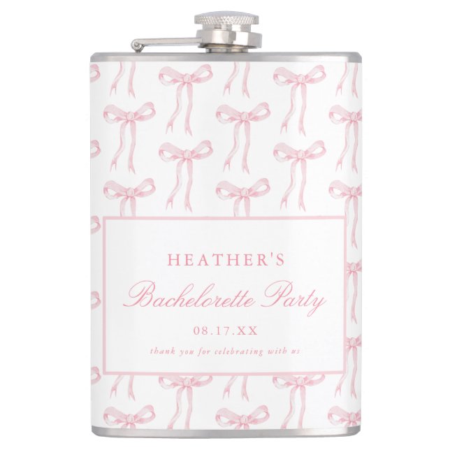 Pink Bow Bachelorette Party Favors Flask (Front)