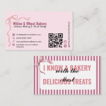 Pink Bow Bakery Business Card Striped Design