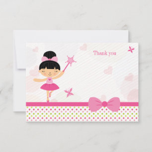 Pink bow ballerina girl's birthday thank you card