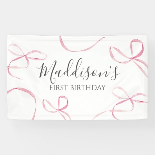 Pink bow banner bow birthday banner 