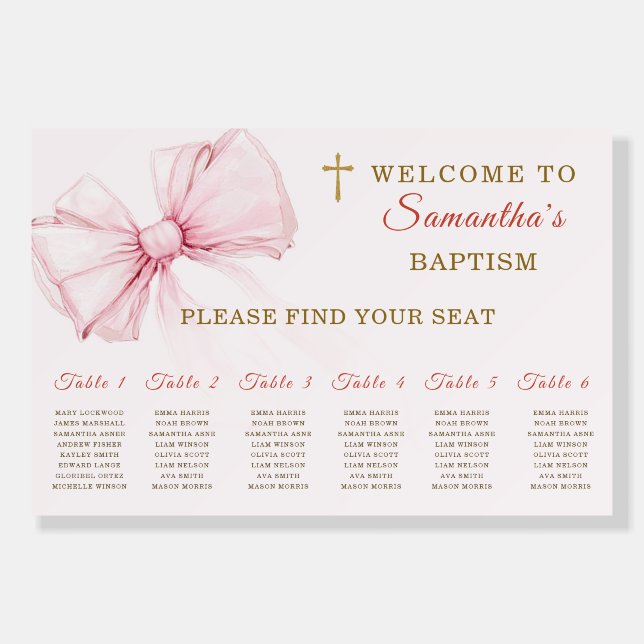 Pink Bow Baptism and Birthday Welcome  Foam Board (Front)