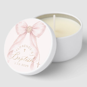 Pink Bow Baptism Elegant Coquette Thank you Mini Candle Favors