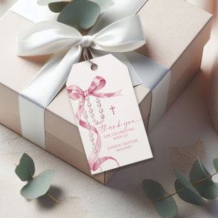 Pink Bow Baptism Favor Gift Tag