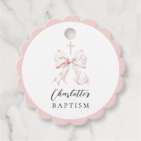 Pink Bow Baptism Favor Tags