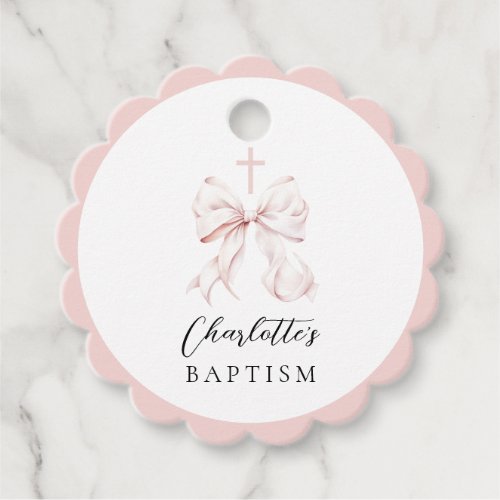 Pink Bow Baptism Favor Tags
