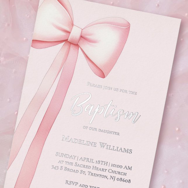 pink bow | Baptism Foil Invitation (Creator Uploaded)