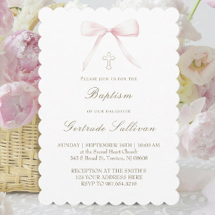 pink bow Baptism girl Invitation