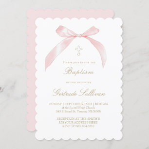 pink bow Baptism Invitation