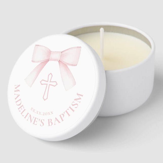 pink bow Baptism Mini Candle Favors (Corner)