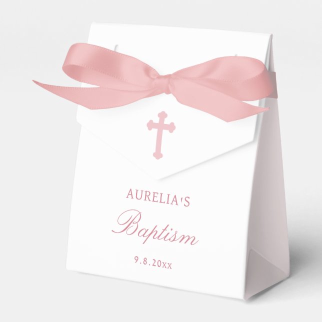 Pink Bow Baptism Small Tent Favor Boxes (Front Side)