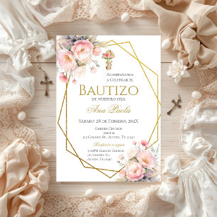 Pink Bow Baptism Spanish Invitation