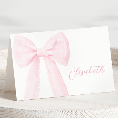 Pink Bow Baptism Table Name Card 