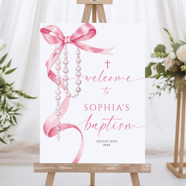 Pink Bow Baptism Welcome Sign (Creator Uploaded)