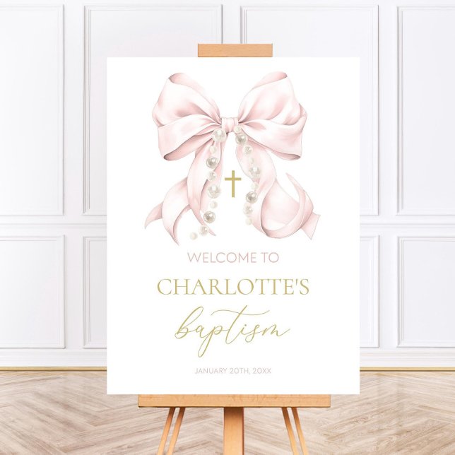 PINK BOW Baptism WELCOME Sign First Communion (Creator Uploaded)