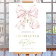 Pink Bow Baptism Welcome Sign | Girl Christening 