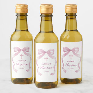Pink Bow Baptism Wine Label