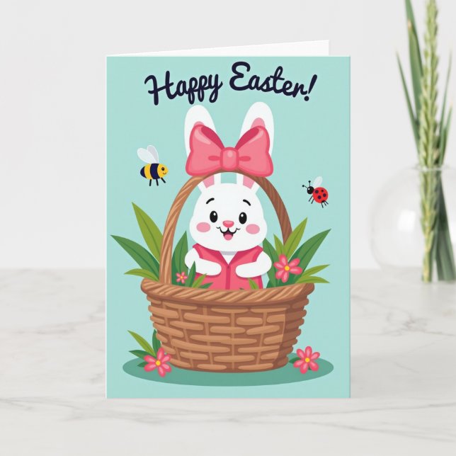 Pink Bow Basket Friend Card (Front)