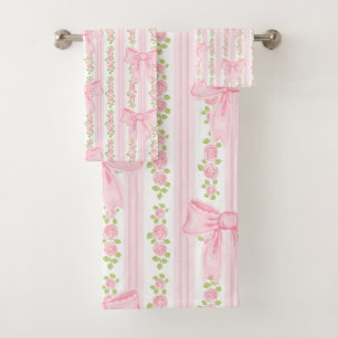 Pink bow bath towel, coquette bathroom decor bath towel set