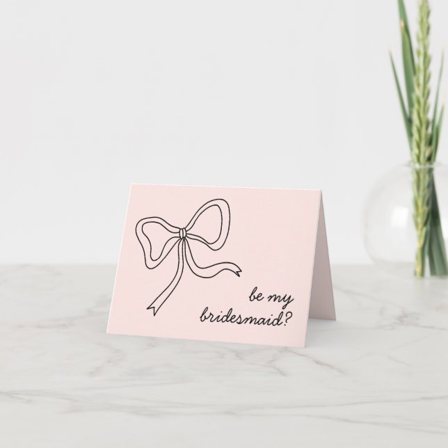 Pink Bow Be My Bridesmaid Proposal Card Folded (Front)