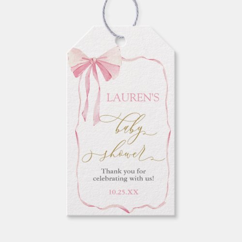 Pink Bow Bear Baby Shower Girl Gift Tag
