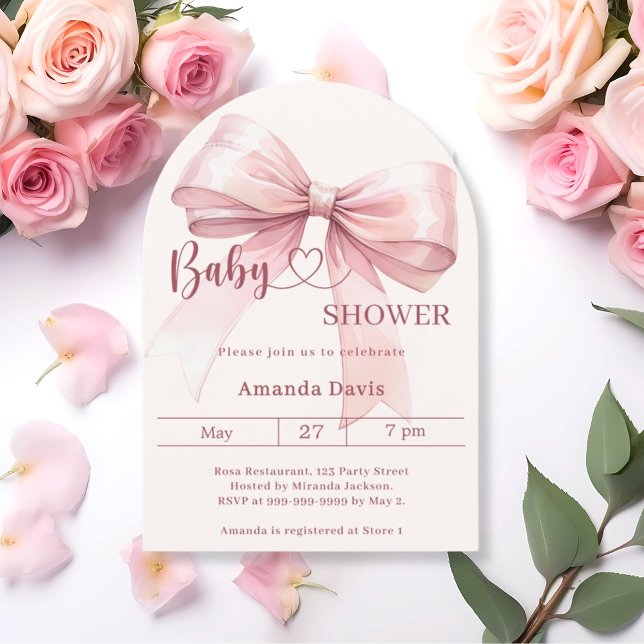 Pink bow beige cream girl arch Baby Shower Invitation (Creator Uploaded)
