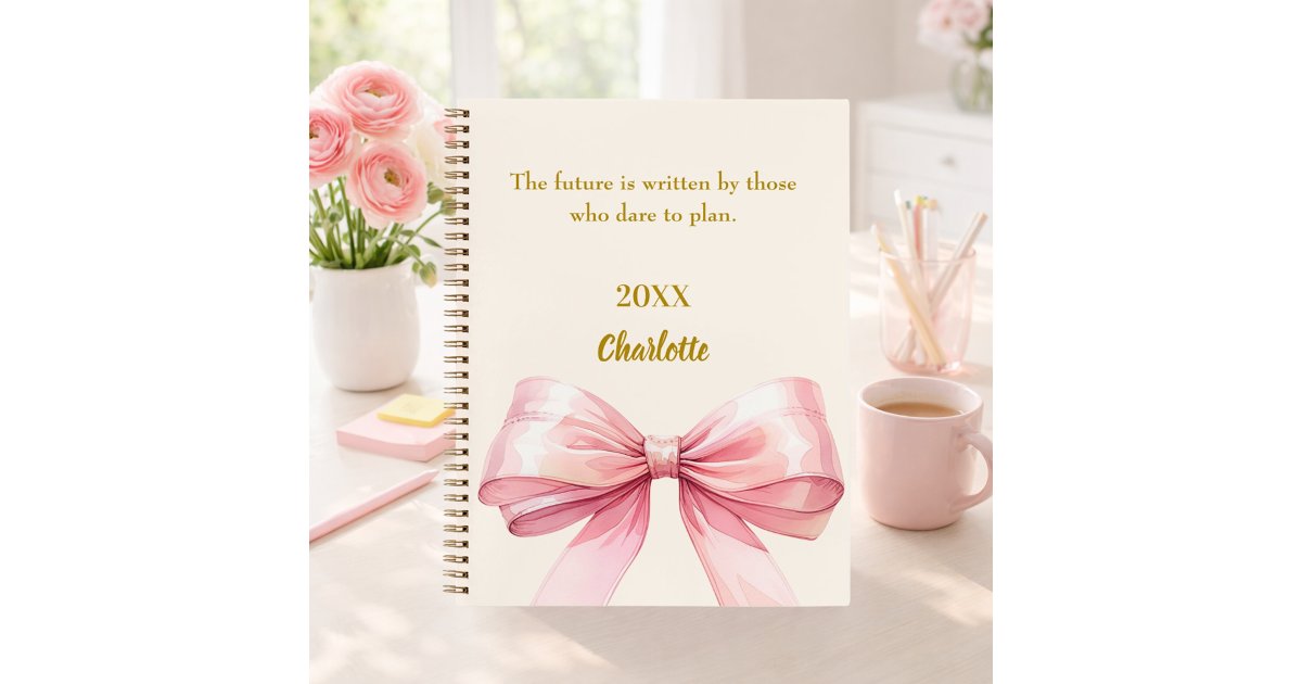 Pink Quotes Notebook Pink bow beige cream inspirational quote notebook | Zazzle