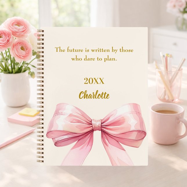 Pink bow beige cream inspirational quote notebook (Creator Uploaded)