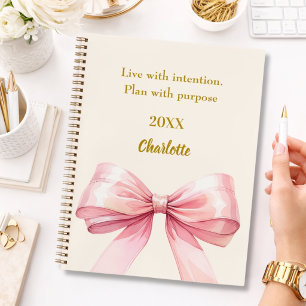 Pink bow beige cream quote notebook