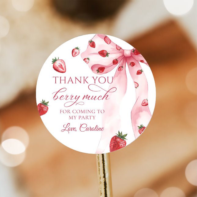 Pink Bow Berry First Strawberry Birthday Sticker (Creator Uploaded)