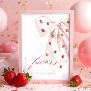 Pink Bow Berry Sweet Baby Shower Favors Table Sign