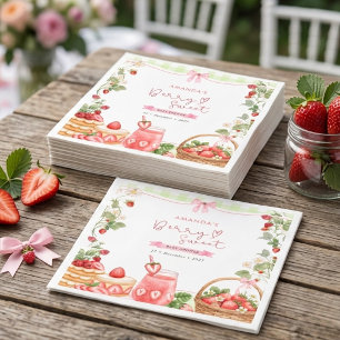 Pink Bow Berry Sweet Strawberries Baby Shower Napkins
