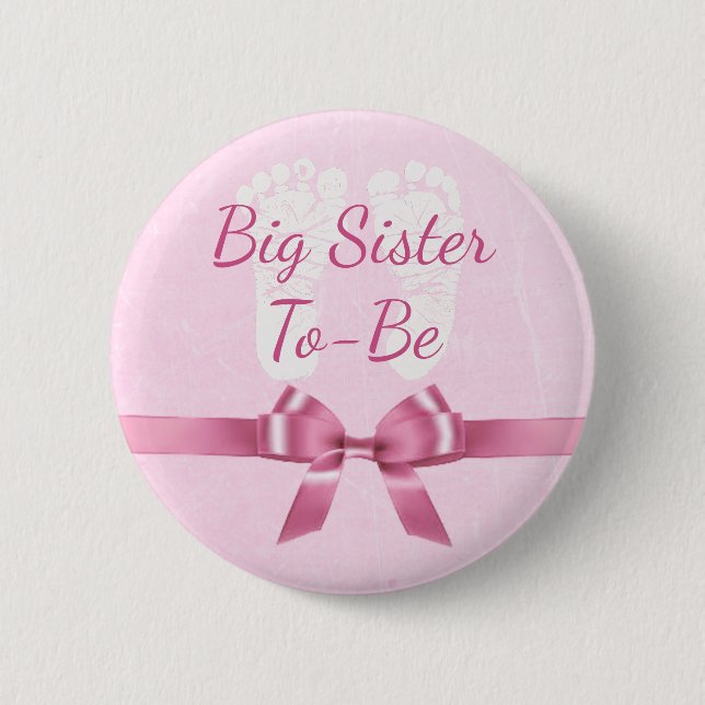 Pink Bow Big Sister to be Baby Shower Button (Front)