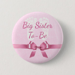 Pink Bow Big Sister to be Baby Shower Button
