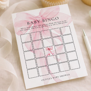 Pink Bow Bingo Baby Shower Game Card