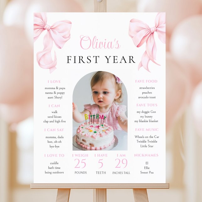 Pink Bow Birthday First Year Milestone Foam Board (Creator Uploaded)