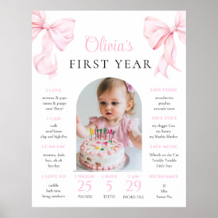 Pink Bow Birthday First Year Milestone Poster