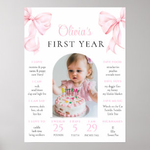Pink Bow Birthday First Year Milestone Poster