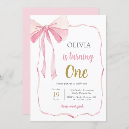 Pink Bow Birthday Girl Invitation