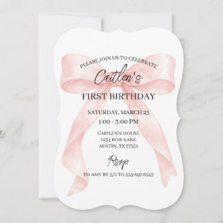 Pink Bow Birthday Invitation