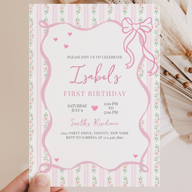 Pink Bow Birthday Invitation (Creator Uploaded)